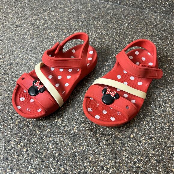 Crocs Toddler Little Girl 8 Red/Ivory Minnie Mouse Ankle Strap Sling Back Sandal - Picture 1 of 10